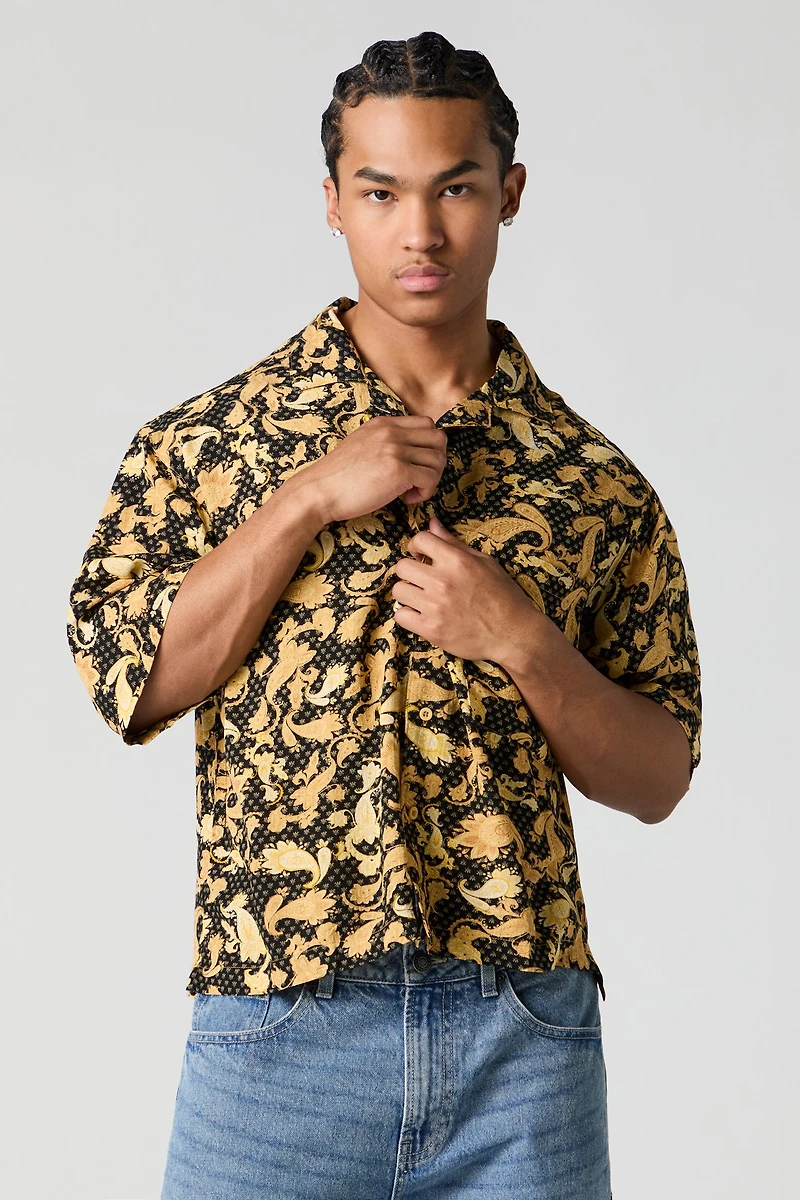 Paisley Print Boxy Button-Up Top