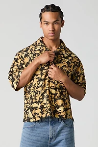 Paisley Print Boxy Button-Up Top