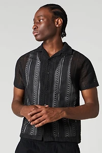 Crochet Button-Up Short Sleeve Top