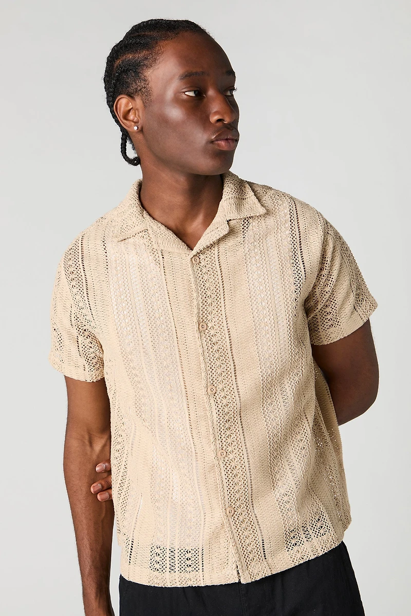 Crochet Button-Up Short Sleeve Top