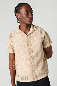 Crochet Button-Up Short Sleeve Top