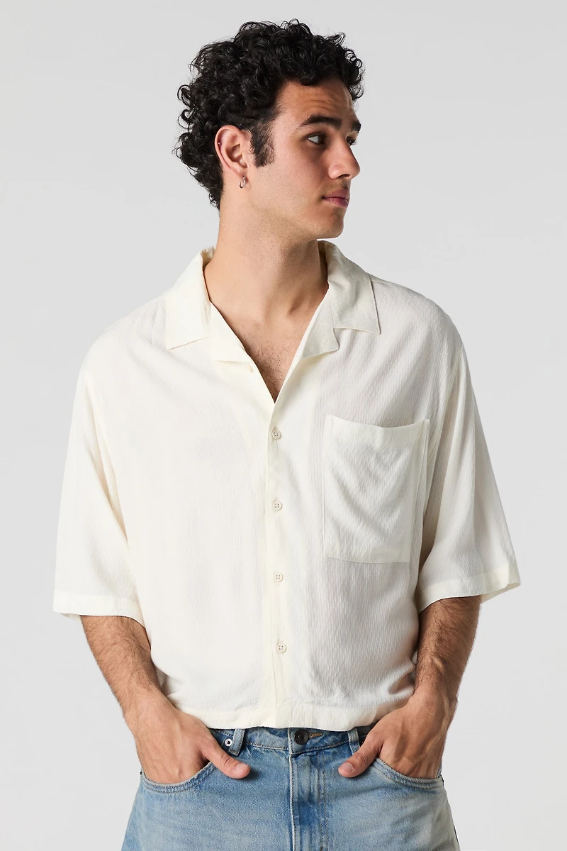 Textured Boxy Button-Up Top