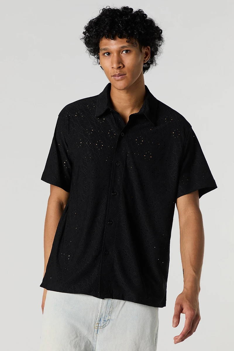 Haut en broderie anglaise boutonné à manche courte
