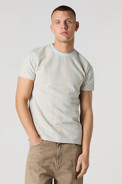 T-shirt texturé rayé