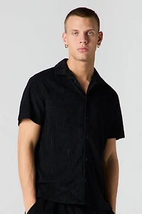Textured Terry Button-Up Top