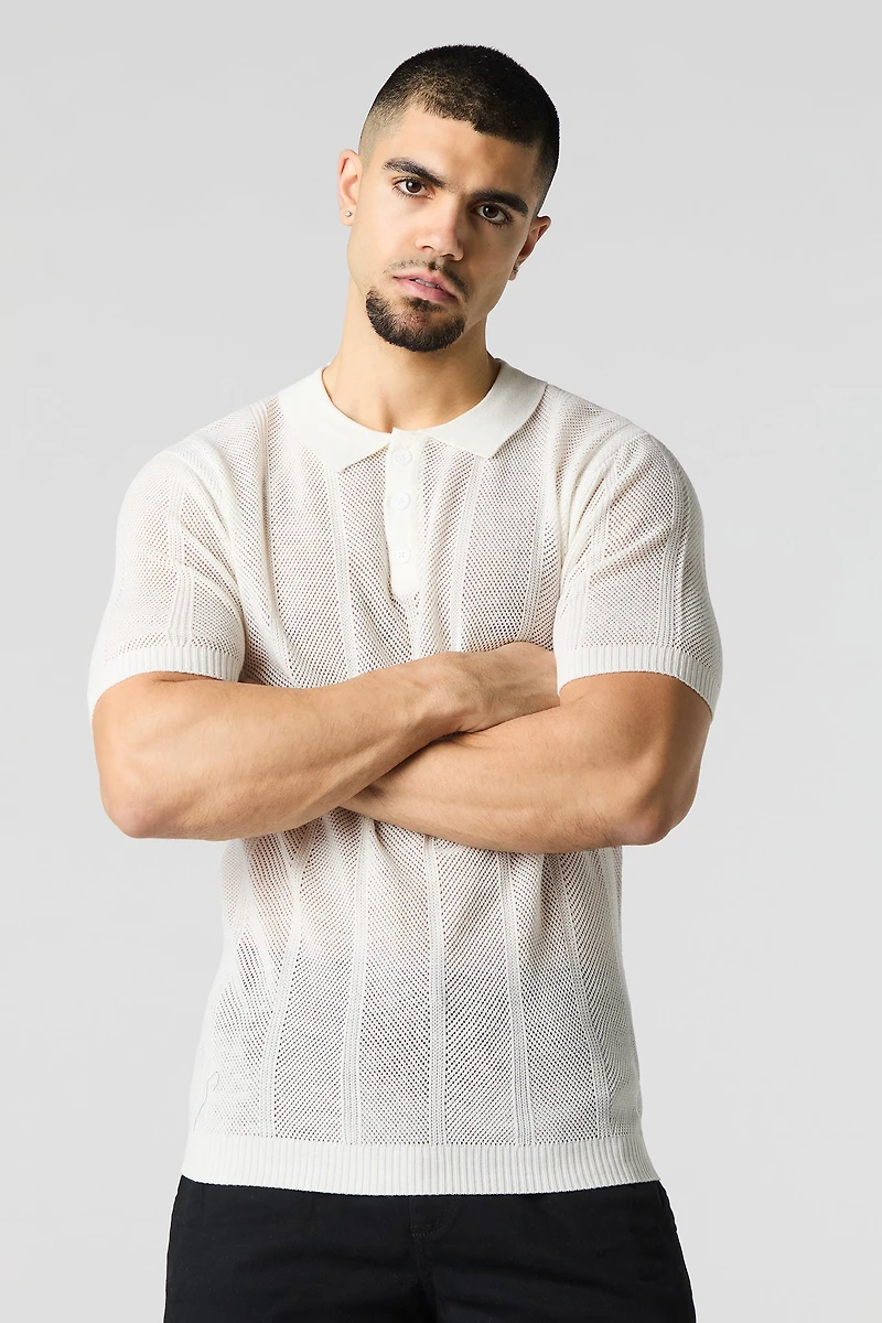 Polo en tricot ajouré texturé