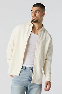 Textured Button-Up Long Sleeve Top