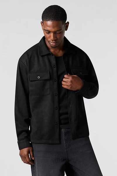 Faux Suede Button-Up Top
