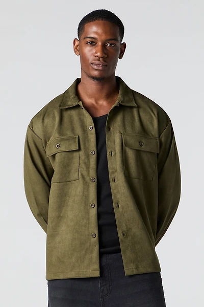 Faux Suede Button-Up Top