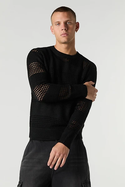 Chndail en tricot ouvert rayé