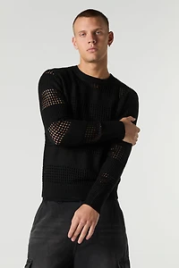 Chndail en tricot ouvert rayé