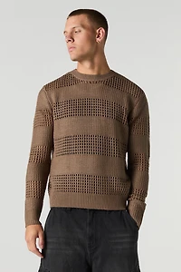 Chndail en tricot ouvert rayé