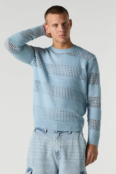 Chndail en tricot ouvert rayé