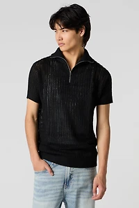 Open Knit Zip Polo