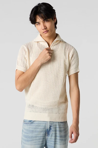 Open Knit Zip Polo