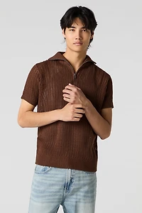 Open Knit Zip Polo