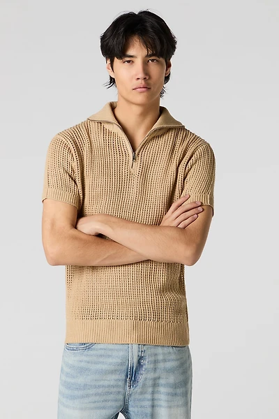 Polo en tricot ajouré avec fermeture à glissière