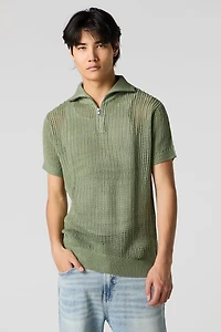 Open Knit Zip Polo