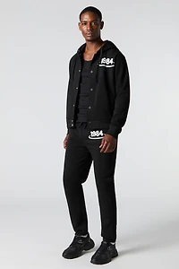 1984 Flock Print Fleece Buttoned Hoodie
