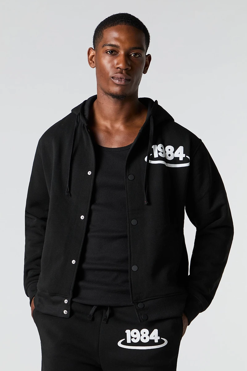 1984 Flock Print Fleece Buttoned Hoodie