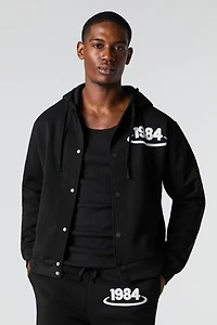 1984 Flock Print Fleece Buttoned Hoodie