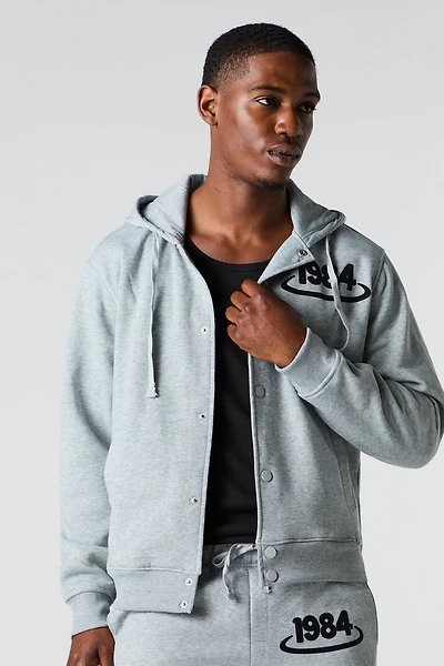 1984 Flock Print Fleece Buttoned Hoodie