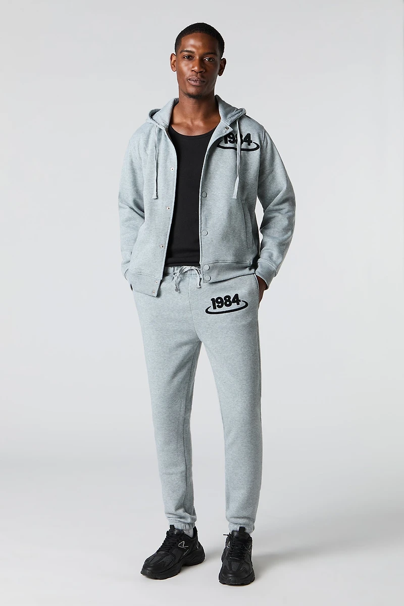 1984 Flock Print Fleece Buttoned Hoodie