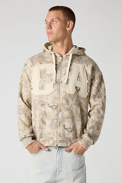 Haut à capuchon avec empiècement CA, motif camouflage et fermeture glissière