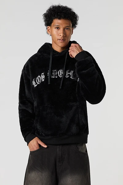 Destination Embroidered Faux Fur Hoodie