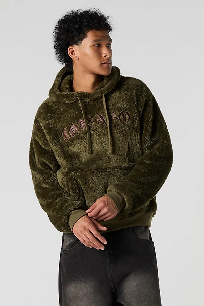 Destination Embroidered Faux Fur Hoodie