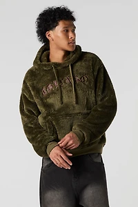 Destination Embroidered Faux Fur Hoodie