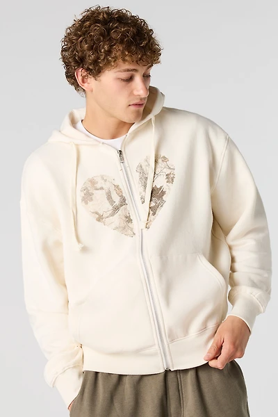 Haut à capuchon avec imprimé Coeur, fermeture glissière et motif camouflage