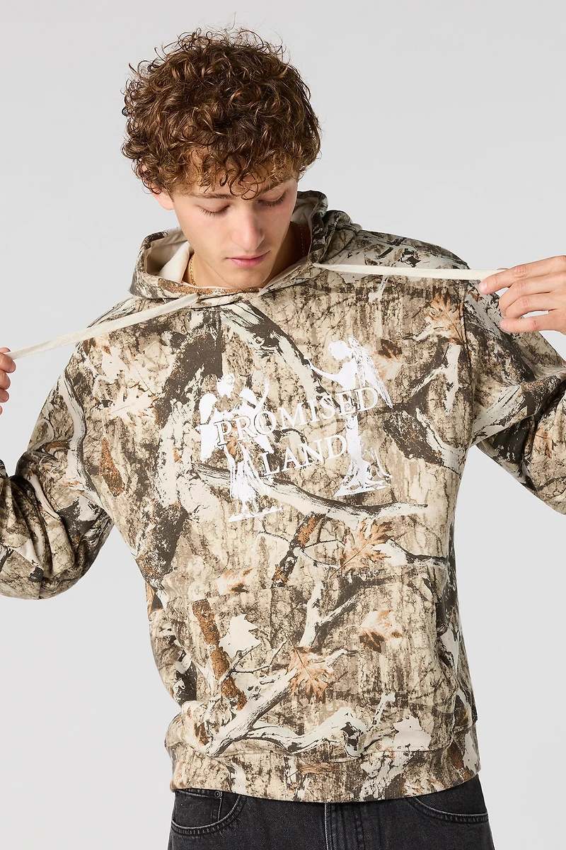 Haut à capuchon en molleton imprimé Promised Land avec motif camouflage