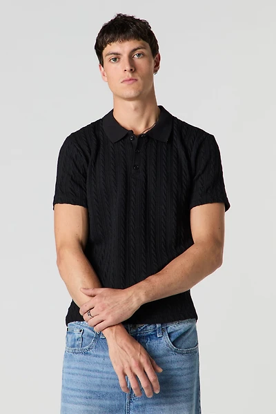 Cable Knit Polo Top