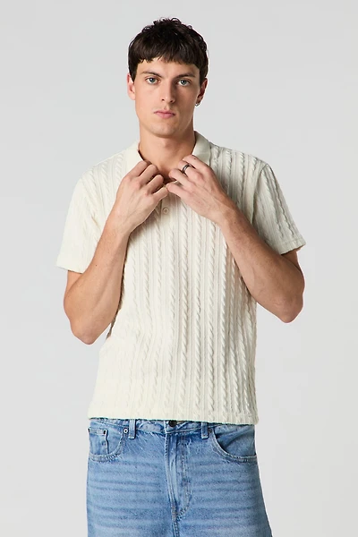 Cable Knit Polo Top