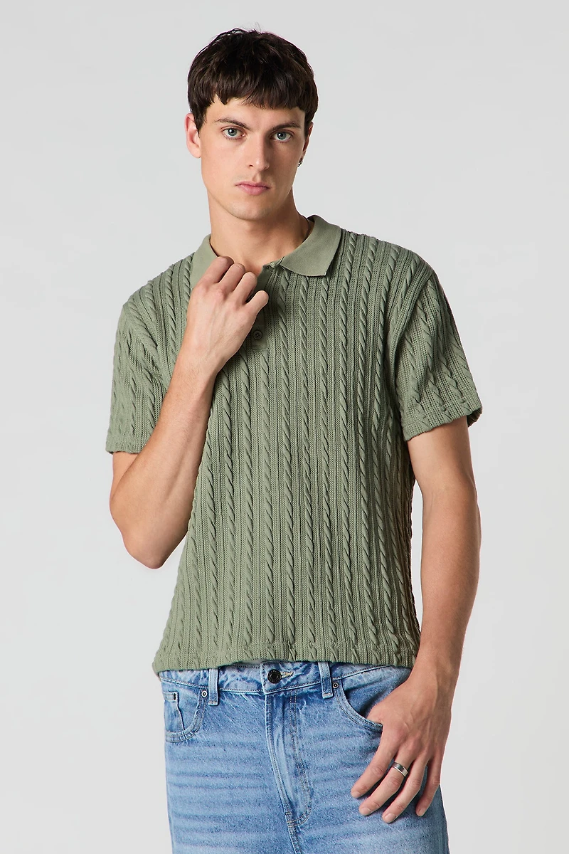 Cable Knit Polo Top