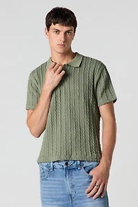 Cable Knit Polo Top