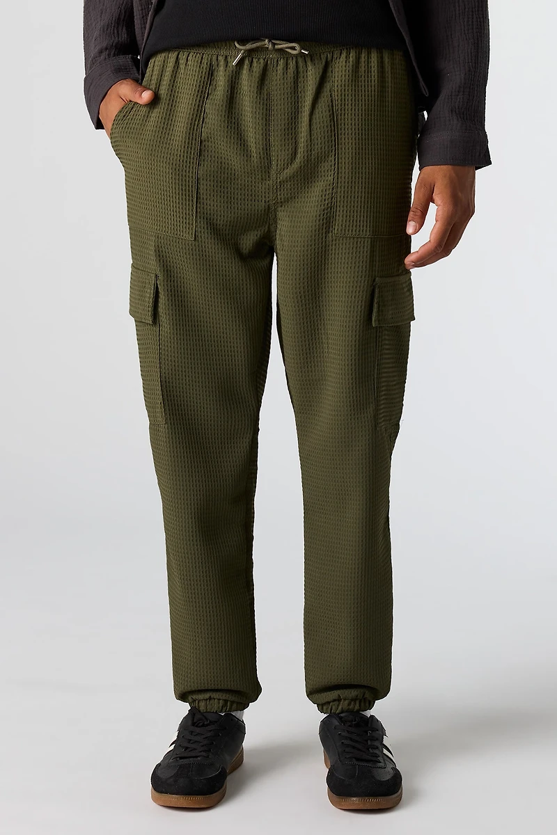 Jogger cargo en tricot gaufré
