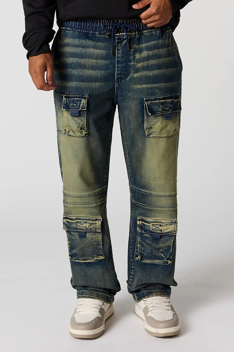 Jogger cargo droit en denim