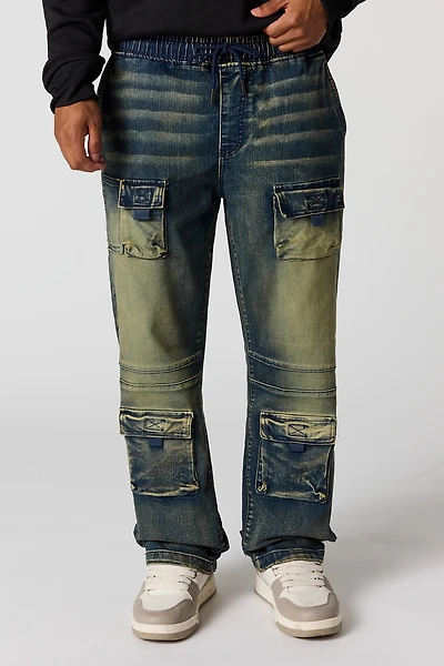 Jogger cargo droit en denim