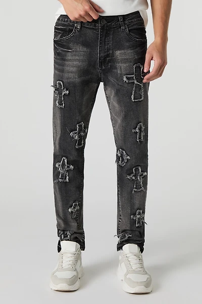 Distressed Cross Skinny Jean