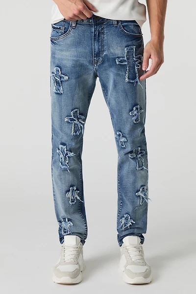 Distressed Cross Skinny Jean