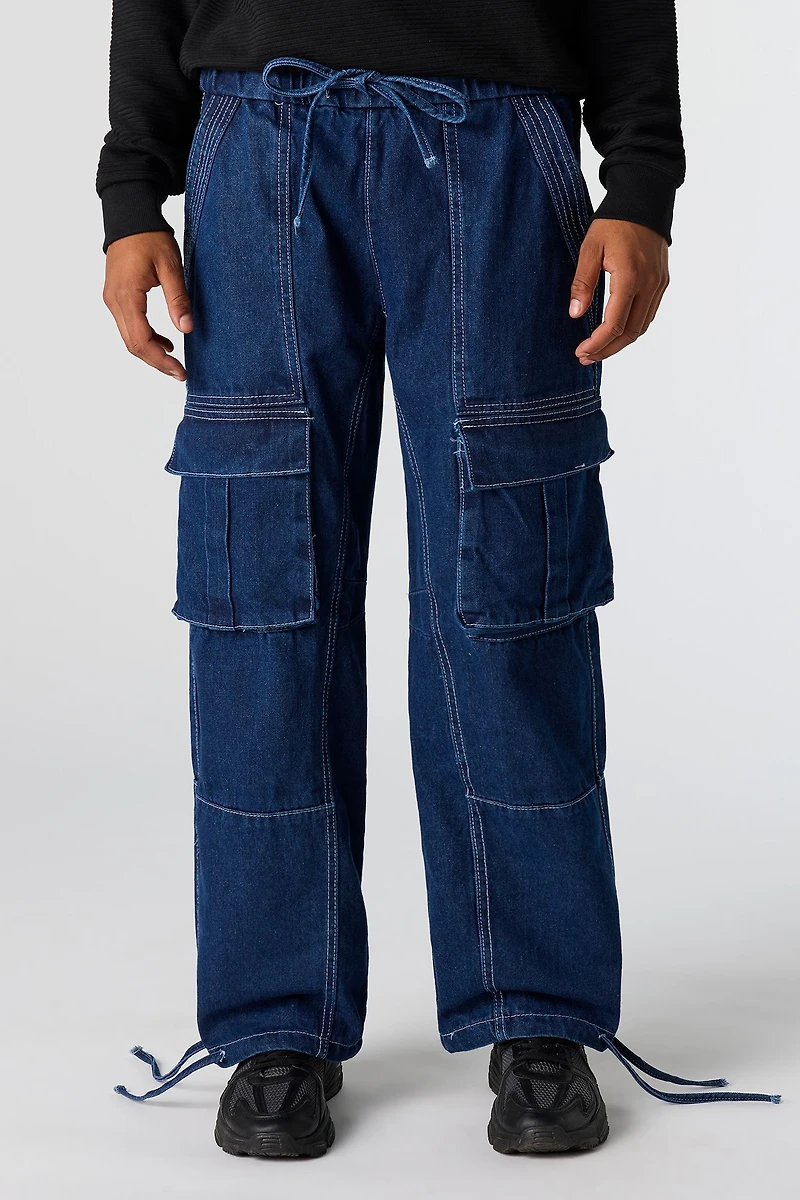 Jogger cargo à jambe large en denim