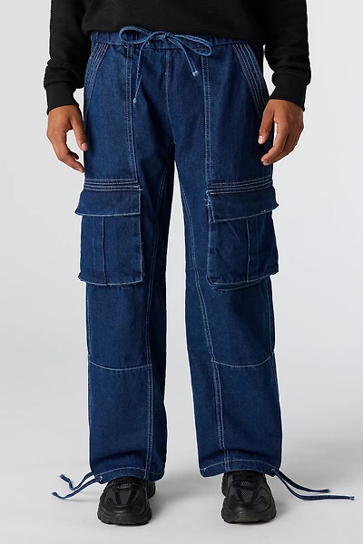 Jogger cargo à jambe large en denim