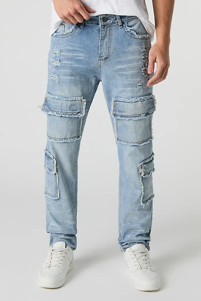 Jean cargo mince à effet d'usure