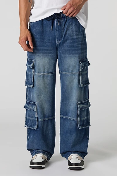 Jean cargo à jambe large avec taille coulissante