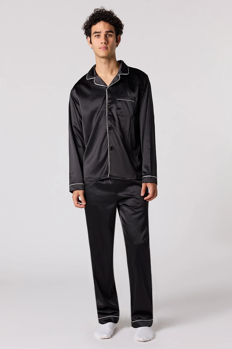 Haut de pyjama boutonné en satin