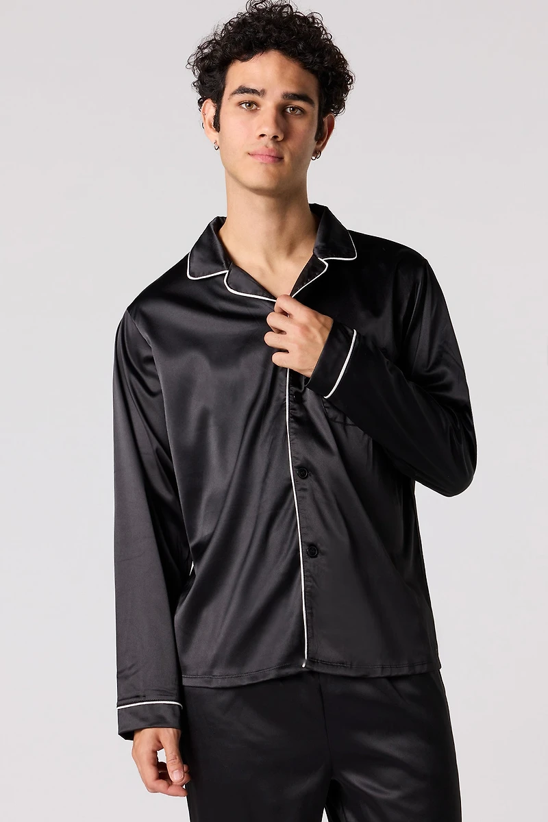 Satin Button-Up Pajama Top