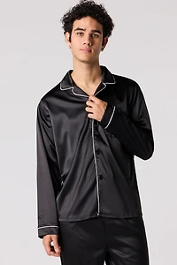 Satin Button-Up Pajama Top