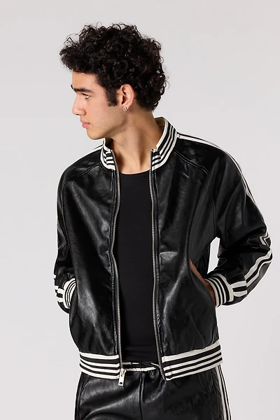 Striped Faux Leather Jacket